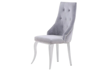 Lot 4 Chaises Salle à Manger Anneau Capitonnées Cloutées Velours Gris Pieds Chrome 53x53x101cm