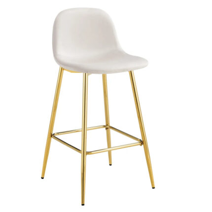 Lot 2 Tabourets de Bar Scandinave Velours Beige Pieds Gold 47,5x43x100cm