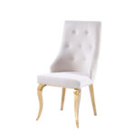 Lot 2 Chaises Salle à Manger Anneau Velours Écru Capitonnées Cloutées Pieds Gold