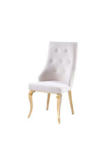 Lot 2 Chaises Salle à Manger Anneau Velours Écru Capitonnées Cloutées Pieds Gold