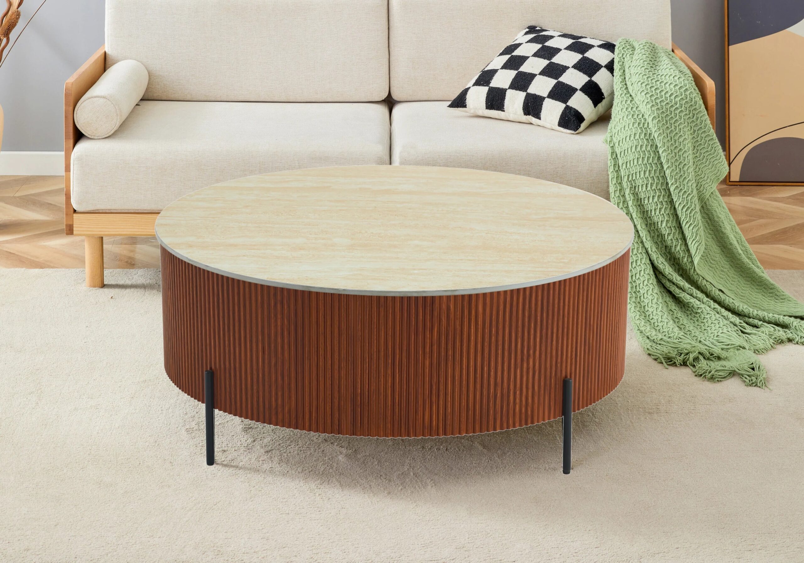 0 4725.jpg Table Basse Ronde Lira Travertin Vert Pied Bois