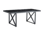 Table à Manger Verre Trempé Marbré Noir Pieds Métal Noir 180x90 cm