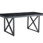 Table à Manger Verre Trempé Marbré Noir Pieds Métal Noir 180x90 cm