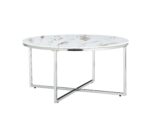 Table Basse Lorie Ronde Verre Trempé Marbré Blanc Métal Chrome D90x45 cm