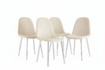 Lot de 4 chaises scandinaves velours beige pieds chrome 43,5x40x87 cm