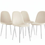 Lot de 4 chaises scandinaves velours beige pieds chrome 43,5x40x87 cm