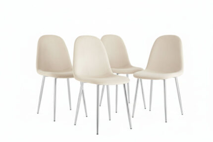 Lot de 4 chaises scandinaves velours beige pieds chrome 43,5x40x87 cm