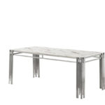 Table à Manger Flute Verre Marbré Blanc Pieds Chrome 180 cm