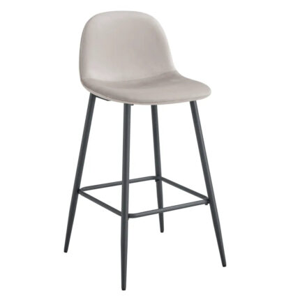 Lot 2 Tabourets de Bar Scandinave Velours Taupe Pieds Métal Noir