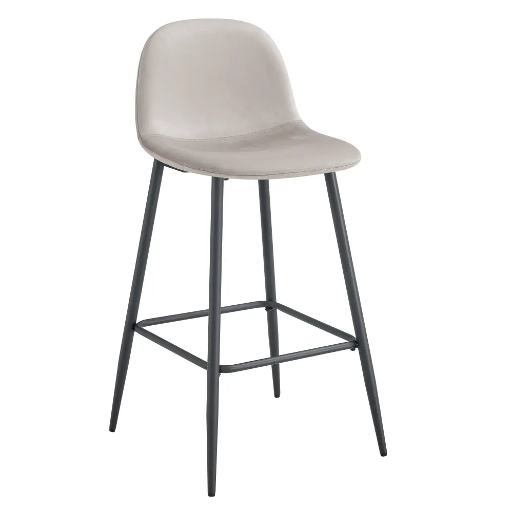 0 4737.jpg Lot 2 Tabourets de Bar Scandinave Velours Taupe Pieds Métal Noir
