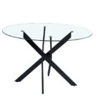 Table à Manger Ronde Jessica Verre Transparent Pieds Métal Noir 120 cm