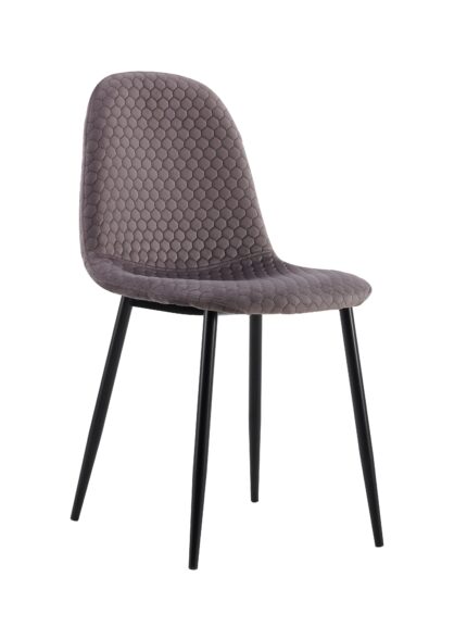 Lot 4 Chaises Salle à Manger Scandinave Alvéole Velours Anthracite Pieds Métal Noir