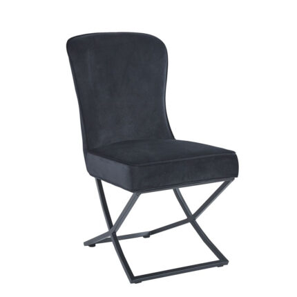 Lot 4 Chaises Salle à Manger Gabrielle Velours Noir Capitonné Pieds Métal Noir
