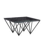 Table Basse Carrée Gize Verre Marbré Noir Pieds Métal Noir 80x80 cm