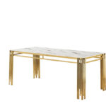 Table à Manger Flute Plateau Effet Marbre Blanc Structure Dorée 180x90x75 cm