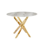 Table à Manger Ronde Jessica Marbre Gris Pieds Dorés 100 cm