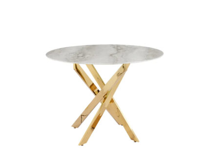 Table à Manger Ronde Jessica Marbre Gris Pieds Dorés 100 cm