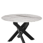Table Basse Jessy Ronde Verre Trempé Marbré Blanc Métal Noir D80x45 cm