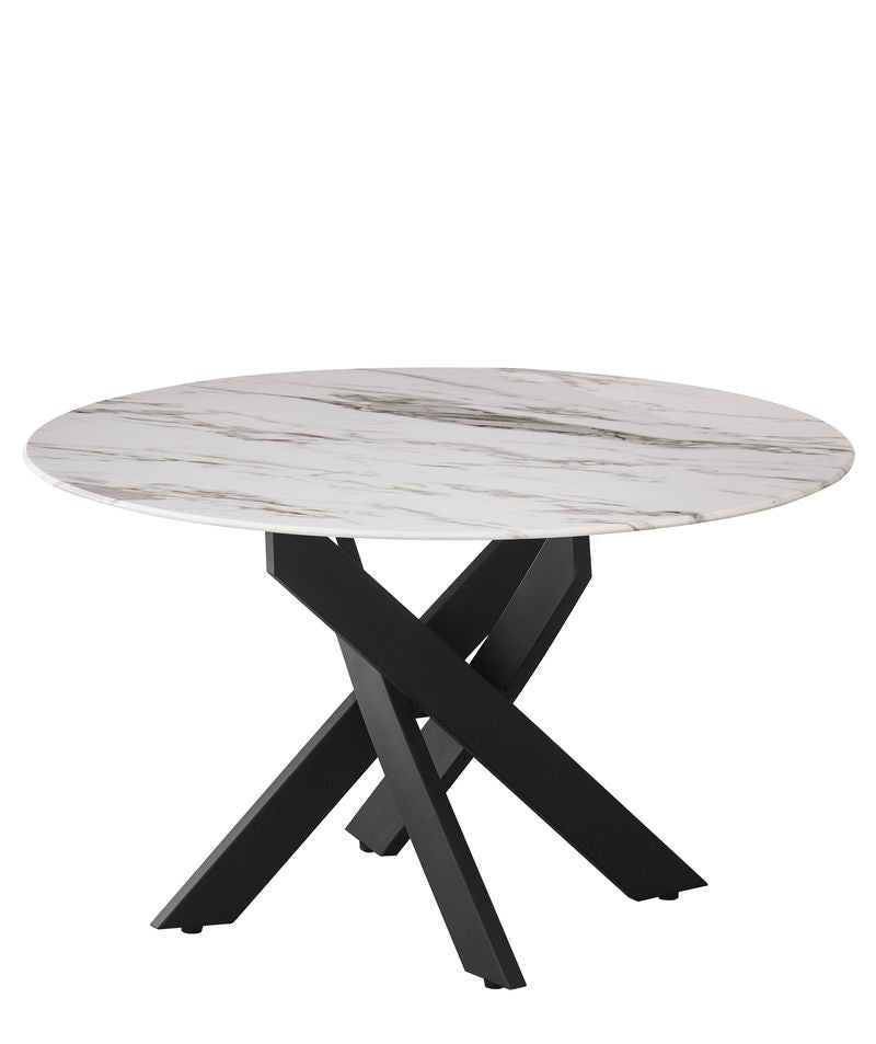 0 4753.jpg Table Basse Jessy Ronde Verre Trempé Marbré Blanc Métal Noir D80x45 cm