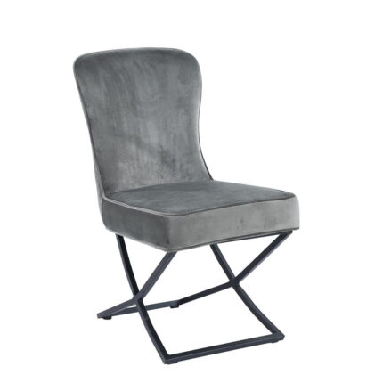 Lot 4 Chaises Salle à Manger Gabrielle Velours Anthracite Capitonné Pieds Métal Noir
