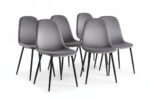 Lot de 6 Chaises Scandinaves Velours Anthracite Pieds Métal Noir 44x50x87 cm