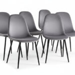 Lot de 6 Chaises Scandinaves Velours Anthracite Pieds Métal Noir 44x50x87 cm