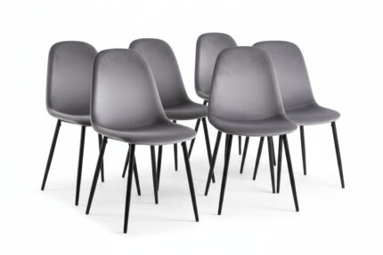 Lot de 6 Chaises Scandinaves Velours Anthracite Pieds Métal Noir 44x50x87 cm