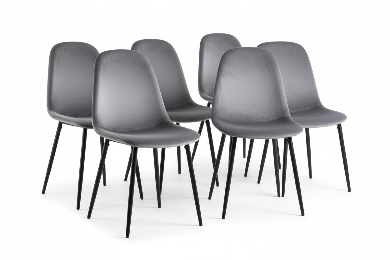 0 4760.jpg Lot de 6 Chaises Scandinaves Velours Anthracite Pieds Métal Noir 44x50x87 cm