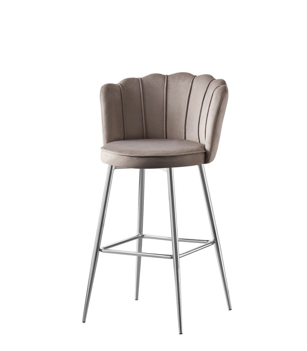 0 4764.jpg Lot 2 Tabourets de Bar Nymphea Velours Moka Pieds Chrome