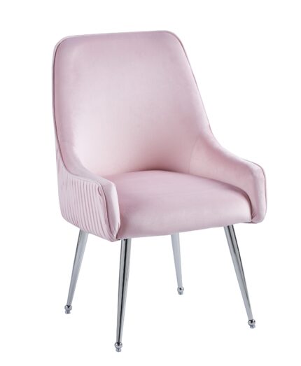 Lot de 2 Chaises Luxury Velours Rose Pieds Chrome 52x65.5x93.5 cm