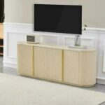 Meuble TV Ovale Travertin Beige Design Moderne