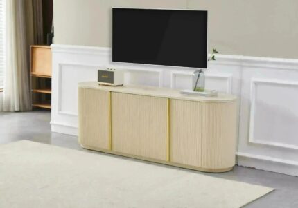 Meuble TV Ovale Travertin Beige Design Moderne