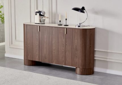 Buffet Monza Ovale Noyer Céramique Travertin Vert