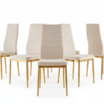 Lot 6 chaises velours beige pieds métal gold 52x45x90 cm TOLIA