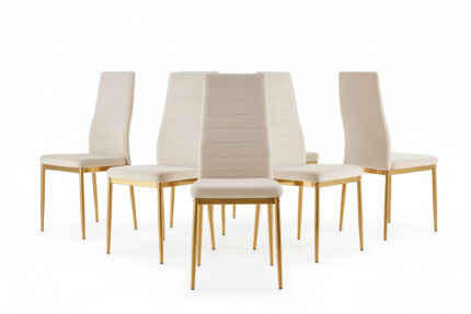 Lot 6 chaises velours beige pieds métal gold 52x45x90 cm TOLIA