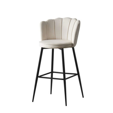 Lot 2 Tabourets de Bar Nymphea Velours Écru Réglables Pieds Métal Noir Hauteur Assise 69cm