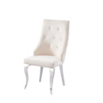 Lot 4 Chaises Salle à Manger Anneau Capitonnées Cloutées Velours Beige Pieds Chrome 53x53x101cm