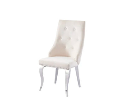 Lot 4 Chaises Salle à Manger Anneau Capitonnées Cloutées Velours Beige Pieds Chrome 53x53x101cm