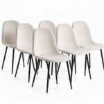 Lot de 6 Chaises Scandinaves Velours Beige Pieds Métal Noir