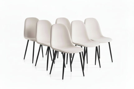 Lot de 6 Chaises Scandinaves Velours Beige Pieds Métal Noir