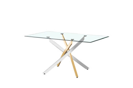 Table à Manger Jessica Verre Transparent Pieds Dorés Chrome 180x90 cm