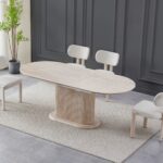 Ensemble Table Extensible Chaises Inaya Travertin Bouclées Vert