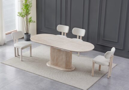 Ensemble Table Extensible Chaises Inaya Travertin Bouclées Vert