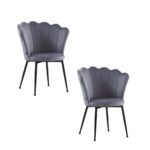 Lot de 2 Chaises Nymphea Velours Anthracite Pieds Métal Noir