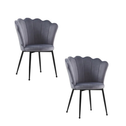 Lot de 2 Chaises Nymphea Velours Anthracite Pieds Métal Noir