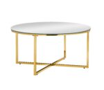 Table Basse Ronde LORIE Verre Trempé Miroir Métal Doré D90x45 cm