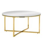 Table Basse Ronde LORIE Verre Trempé Miroir Métal Doré D90x45 cm