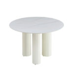 Table Repas Ronde Anaïs Céramique Marbré Blanc Pieds Beiges 120 cm