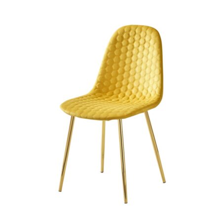 Lot 4 Chaises Salle à Manger Scandinaves Abeille Velours Jaune Pieds Gold