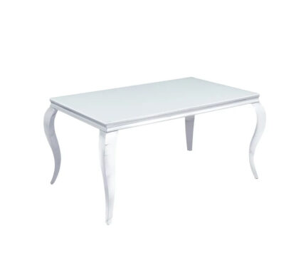 Table à Manger Baroque Verre Blanc Pieds Chrome 150x90 cm